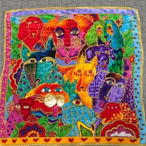 Vintage Rare Laurel Burch dog scarf, square